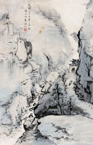 黎雄才（1910～2001） 癸未（1943年）作 山阁幽泉图 镜心 设色纸本