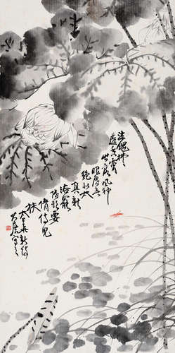 谢公展（1885～1940） 荷花草虫 立轴 设色纸本