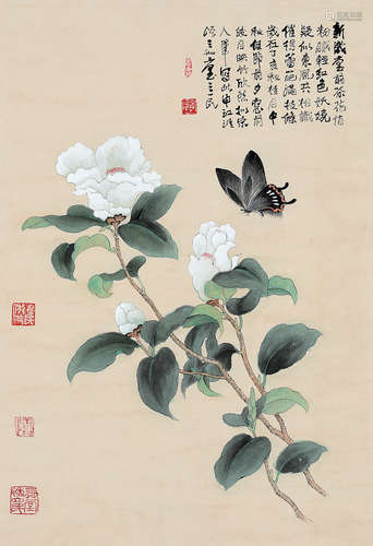 褚立民（b.1957） 丁亥（2007年）作 蝶舞花间 镜心 设色纸本