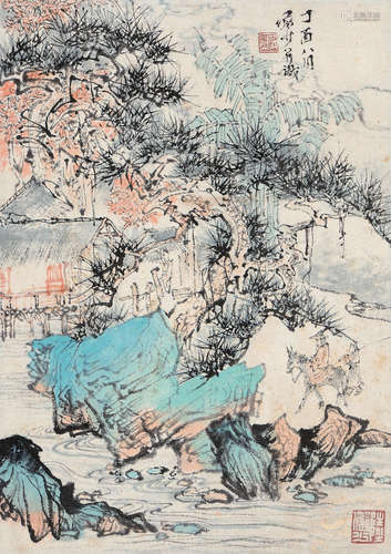 陆俨少（1909～1993） 丁酉（1957年）作 水阁幽居图 镜心 设色纸本