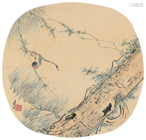高贞白（1906～1992） 条上猿呜 镜心 设色绢本
