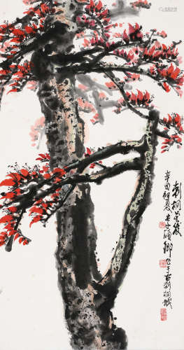 李硕卿（1908～1993） 辛酉（1981年）作 刺桐花发 立轴 设色纸本