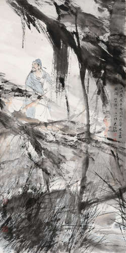 吴佰如（b.1948） 杜少陵诗意 立轴 设色纸本