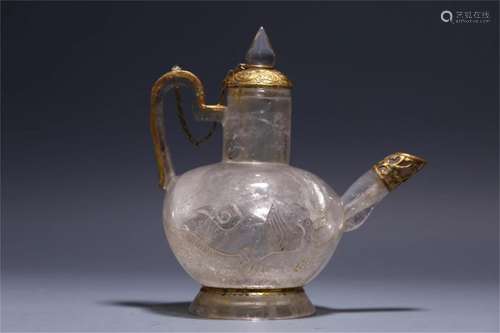 A Chinese Carved Rock Crystal Wine Pot