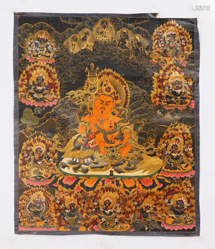 Tibetan Thangka of Yellow Jambhala