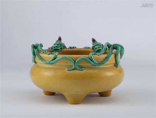 A Chinese Yellow Glazed Porcelain Incense Burner