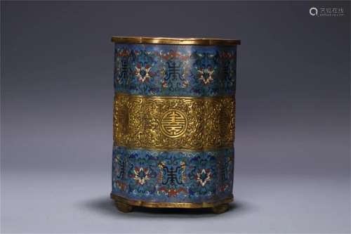 A Chinese Cloisonne Flower Patterned Brush Pot