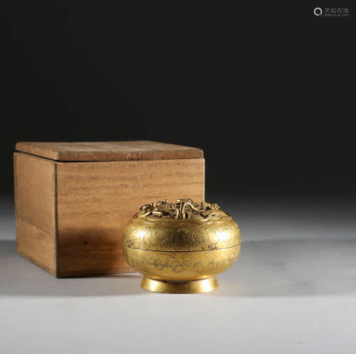 清代，銅鎏金蓋盒