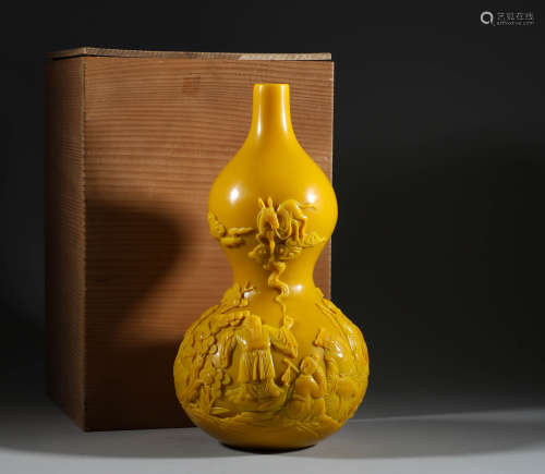 清代，琉璃鷄油黃葫蘆瓶