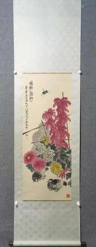 QI BAISHI, CHRYSANTHEMUM AND BIRD