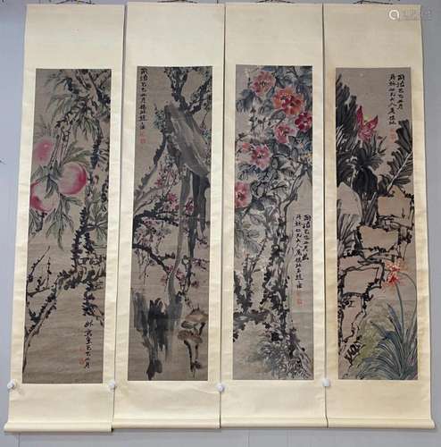 ZHAO ZHIQIAN, FOUR-PANEL PAINTINGS