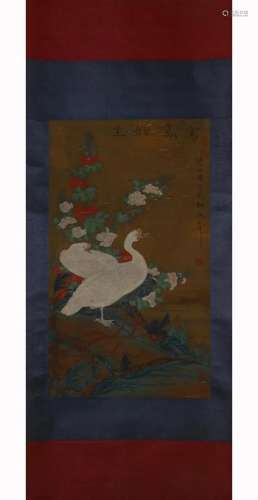 PAINTING OF GEESE AMONG FLOWERS, EMPEROR HUIZONG