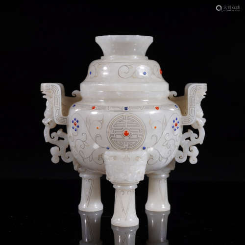 Qing Dynasty Silver-Inlaid Tripod Censer