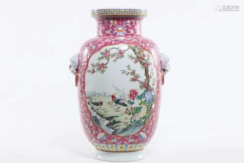 FAMILLE ROSE OPENFACE BIRD AND FLOWER VASE