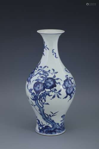 Blue and White Peaches Vase