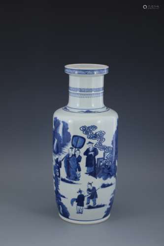 Blue and White Landscape Rouleau Vase