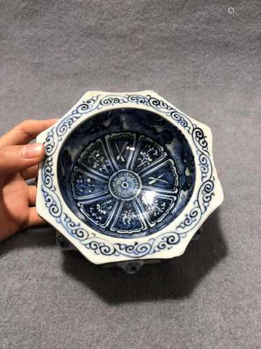 BLUE AND WHITE OCTAGONAL WASHER WITH BEAST HANDLES