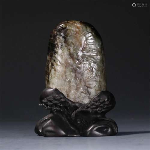 A Chinese Carved Jade Decoration with Figure and Story