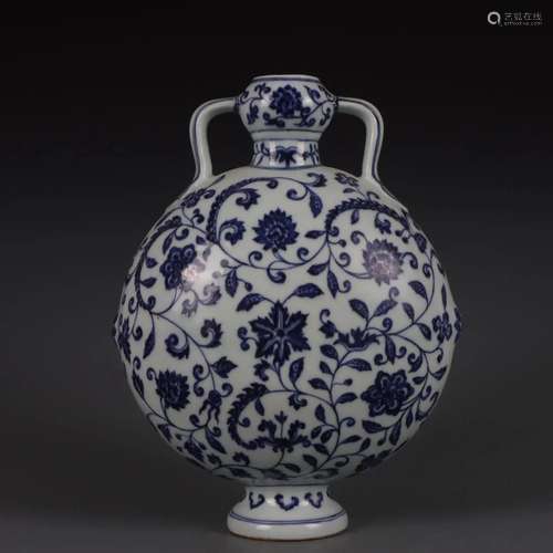 BLUE AND WHITE FLORAL MOONFLASK VASE