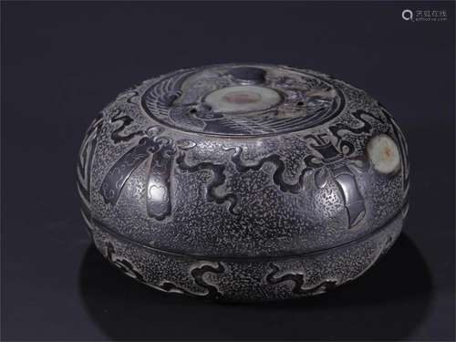 A Chinese Carved Stone Container with Lid