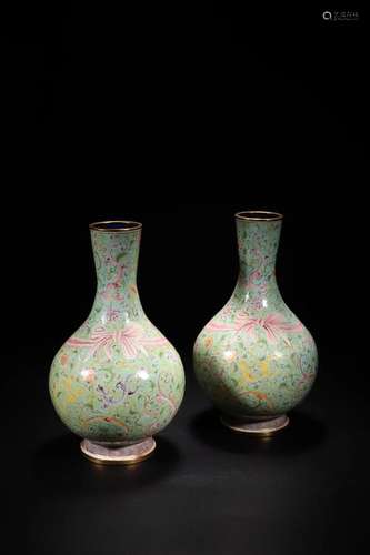 PAIR OF CLOISONNE ENAMELED BRONZE GOBULAR VASES