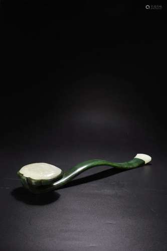 WHITE JADE INLAID JASPER CARVING RUYI SCEPTER