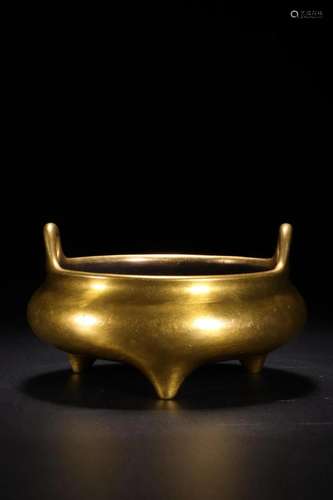 PLAIN GILT BRONZE TRIPOD CENSER