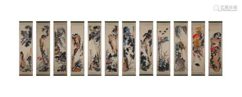 TWELVE-PANEL BIRD & FLOWER PAINTING, PAN TIANSHOU