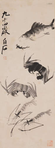 The Shrimps，Painting by Qi Baishi