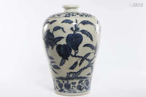 BLUE AND WHITE FLOWER AND FRUIT MEIPING VASE