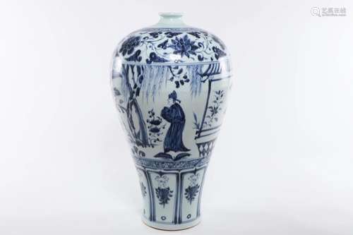 BLUE AND WHITE FIGURES CANTON FLOOR MEIPING VASE