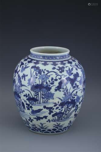 Blue and White Duck Jar