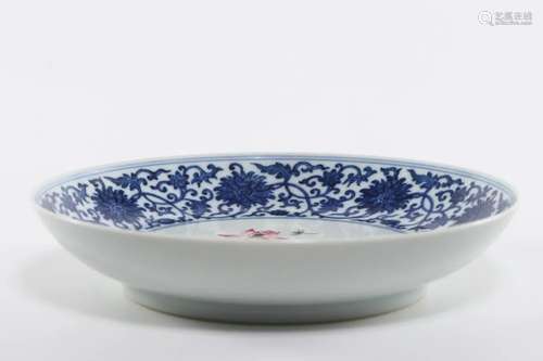 BLUE AND WHITE FAMILLE ROSE LOTUS PLATE