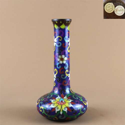 A Chinese Cloisonne Long Neck Vase with Flower