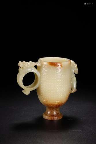 RUSSET JADE CARVING DRAGON-HANDLE CUP