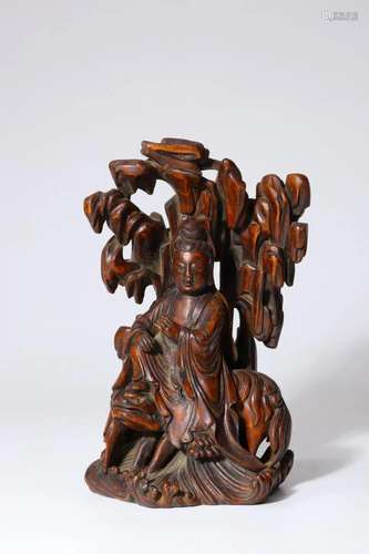 A BOXWOOD CARVING BUDDHA FIGURINE