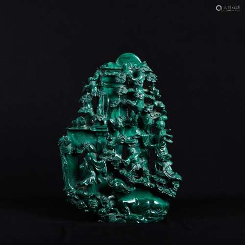 CHINE Plaque en malachite sculptée. Chine, 20ème siècle. 46 ...