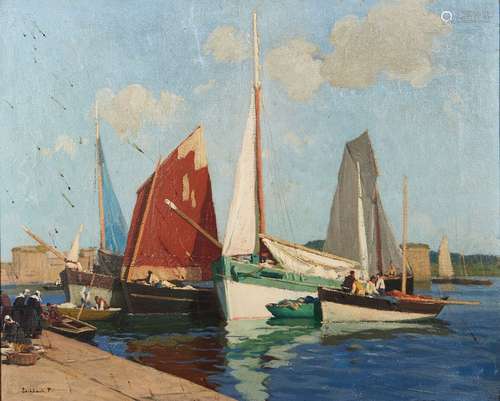 Paul ESCHBACH (1881-1961) « Vue de port » Huile sur toile si...