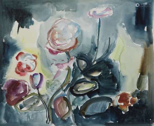 Arthur Van HECKE (1924-2003) Nature morte aux fleurs Aquarel...