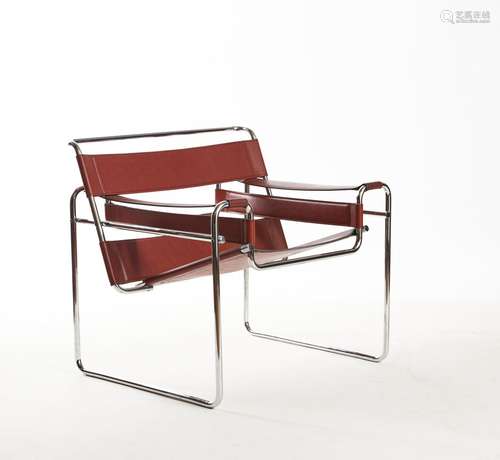 Marcel BREUER Fauteuil Wassily cuir rouge et métal tubulaire...