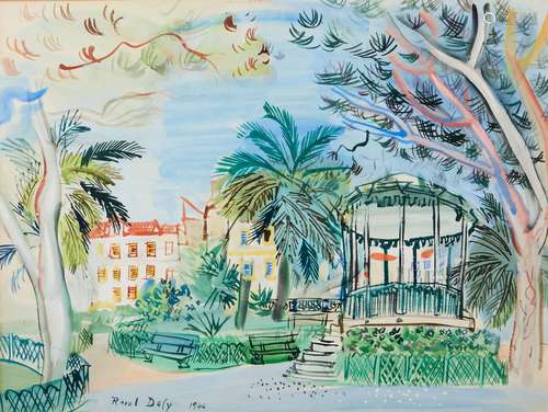 Raoul DUFY (1877-1953) Kiosque à Cannes. Aquarelle sur papie...