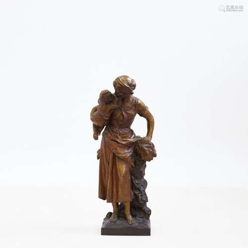 Mathurin MOREAU (1822-1912) « Femme et enfant » Bronze à dou...