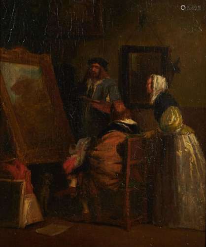 Ecole hollandaise 19ème siècle « L'atelier du peintre » 33 x...