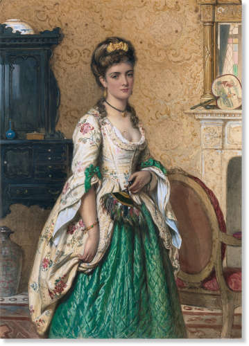 威廉·卢卡斯（1840～1895） 1871年作 拿扇子的女士 纸本水彩