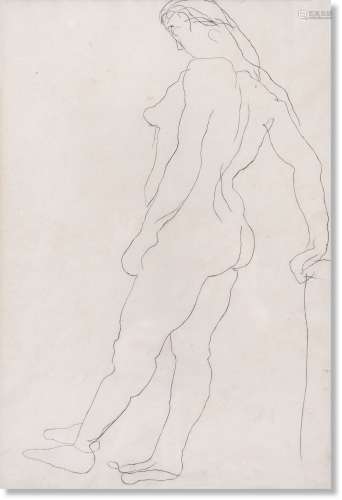 奥古斯特·罗丹（1840～1917） 女性人物素描 铅笔素描