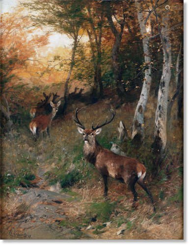 克里斯汀·约翰·克罗纳（1838～1911） 1887年作 林间小鹿 布面油彩