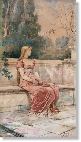 卡洛·斯特拉利亚蒂（1868～1925） 拿破仑时期的女士 纸本水彩