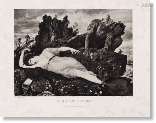 阿诺德·伯克林（1827～1901） 1894-1900年作 沉睡的黛安娜 石版画