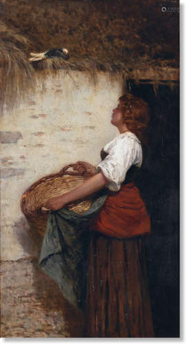 拉斐洛·坦克雷迪（1837～1916） 农场女孩 木板油彩