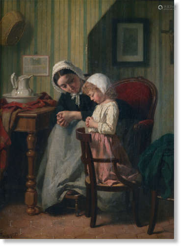 朱尔斯·特拉耶（1824～1909） 学习祈祷的孩子 木板油彩